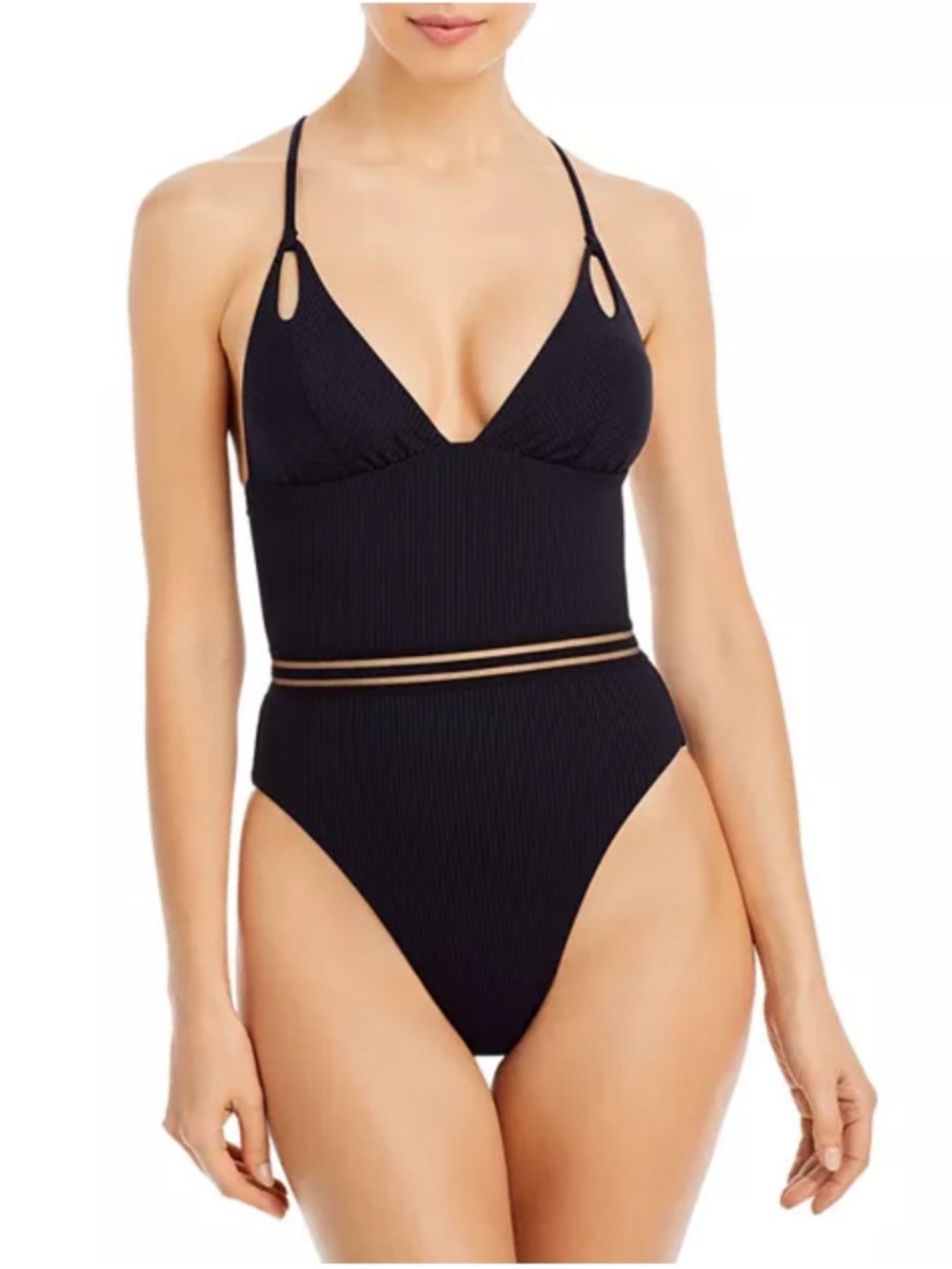 ISABELLA ROSE Black Ribbed One-Piece Swimsuit-NEW - Picture 3 of 3